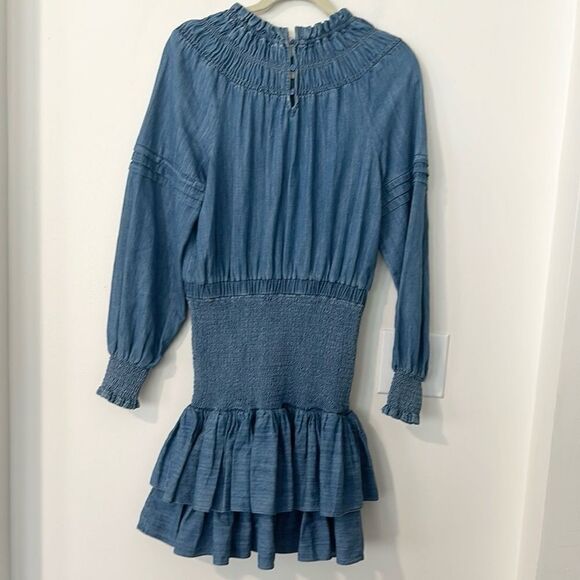 Michael Kors Cotton Chambray Smocked Mini Dress S - Picture 7 of 10